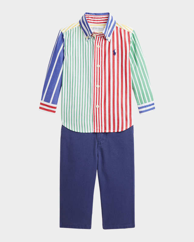 Boy's Striped Poplin Shirt & Chino Pants Set, Size 3M-24